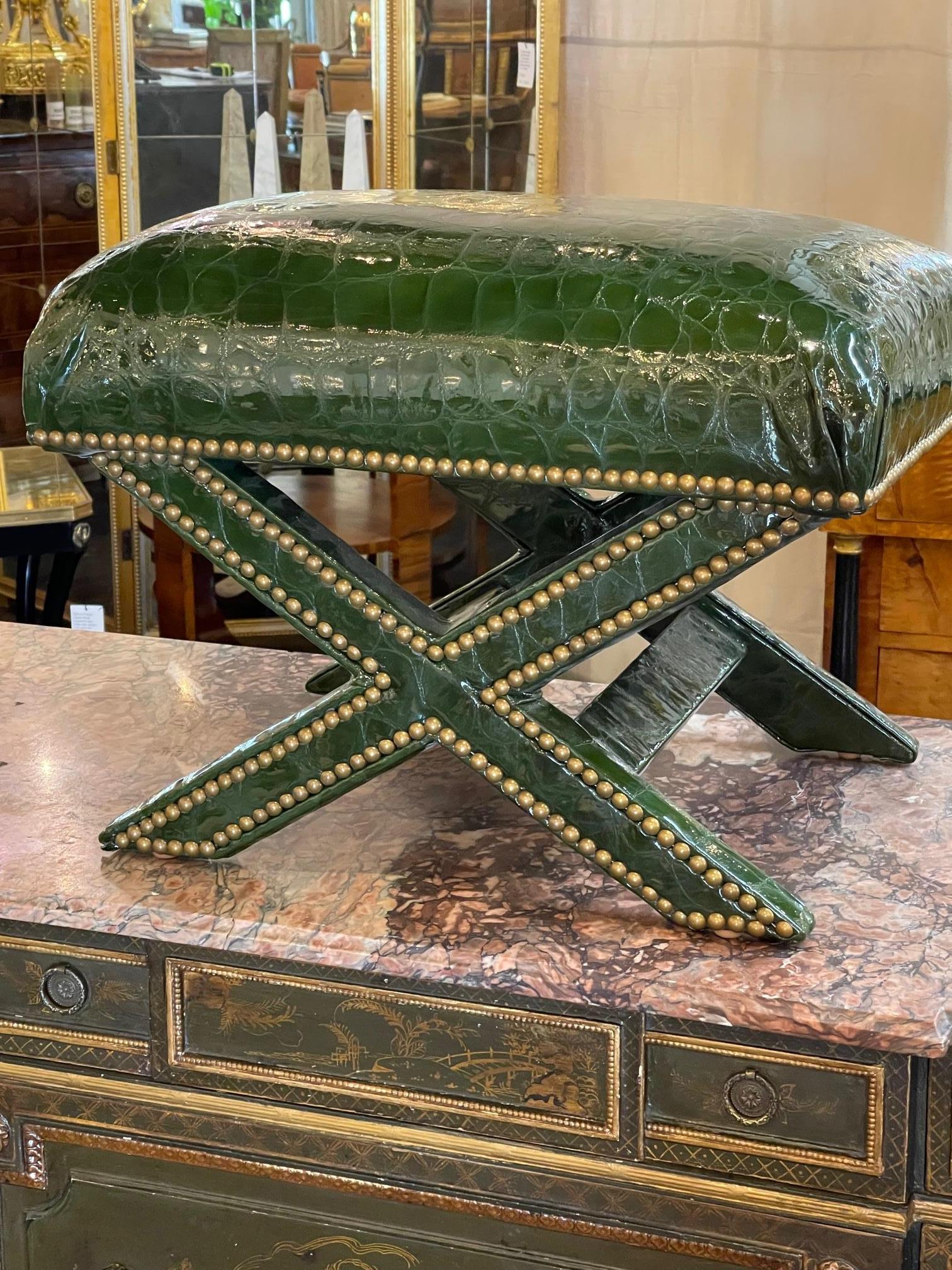 Late 20th Century Vintage Faux Alligator X Form Bench