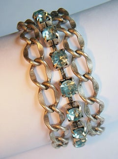 Vintage Faux Aquamarine & White Metal Bracelet - Magnetic Closure - Circa 1980's