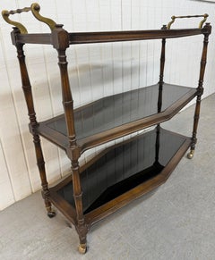 3-stöckiger Vintage-Servierwagen aus Rauchglas aus Kunstbambus