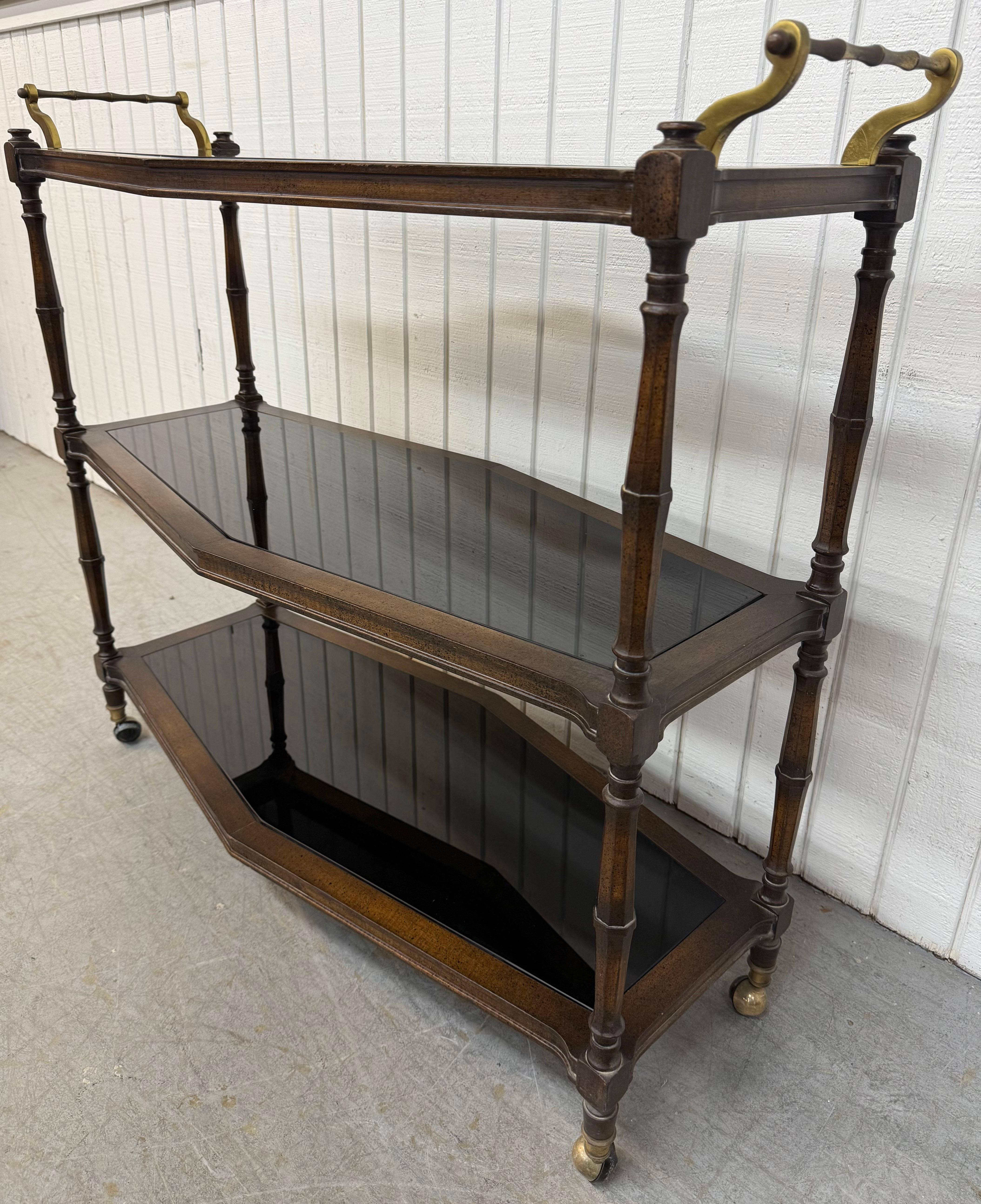 American Vintage Faux Bamboo 3-Tier Smoked Glass Serving Cart
