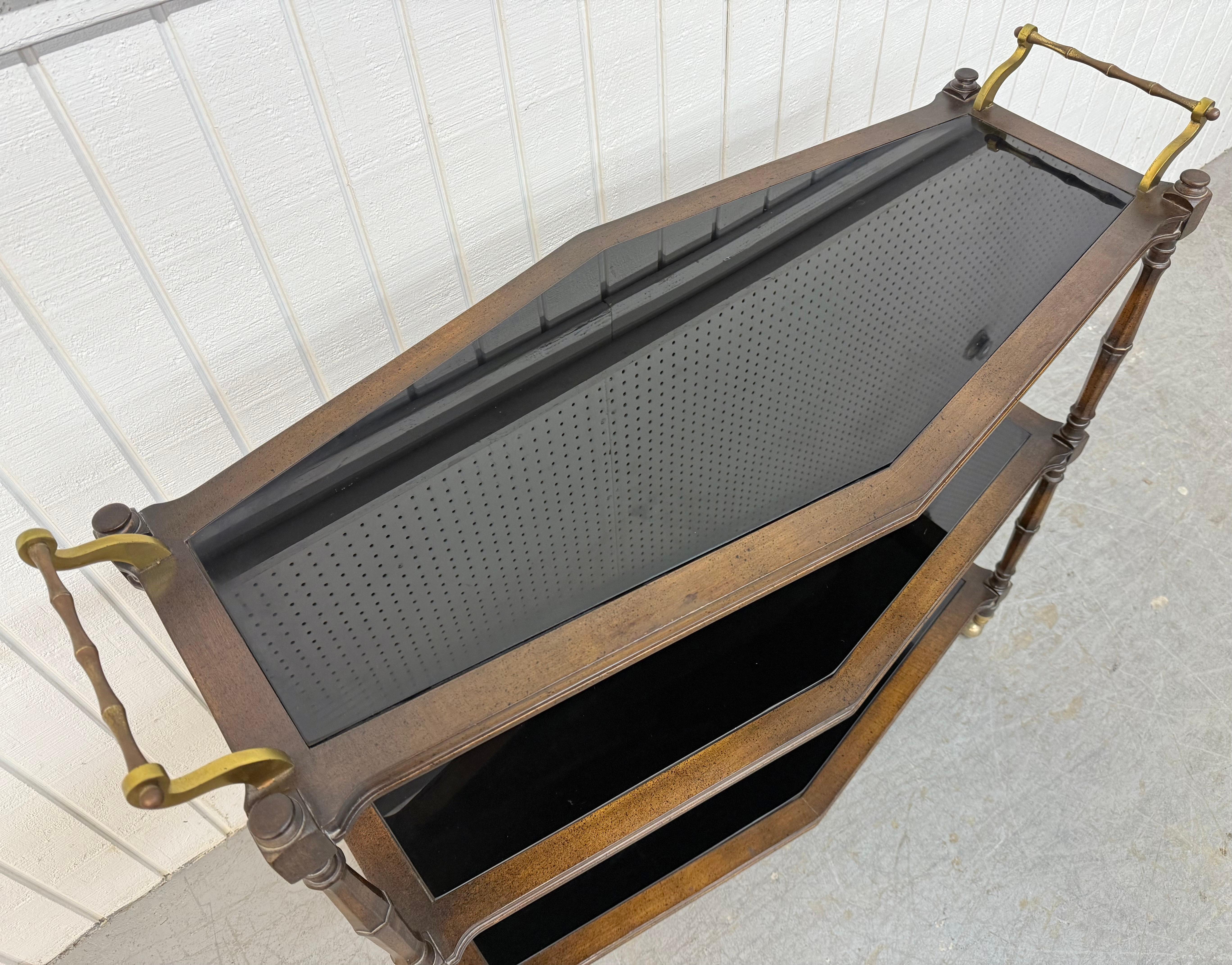 Vintage Faux Bamboo 3-Tier Smoked Glass Serving Cart In Good Condition In Clarksboro, NJ