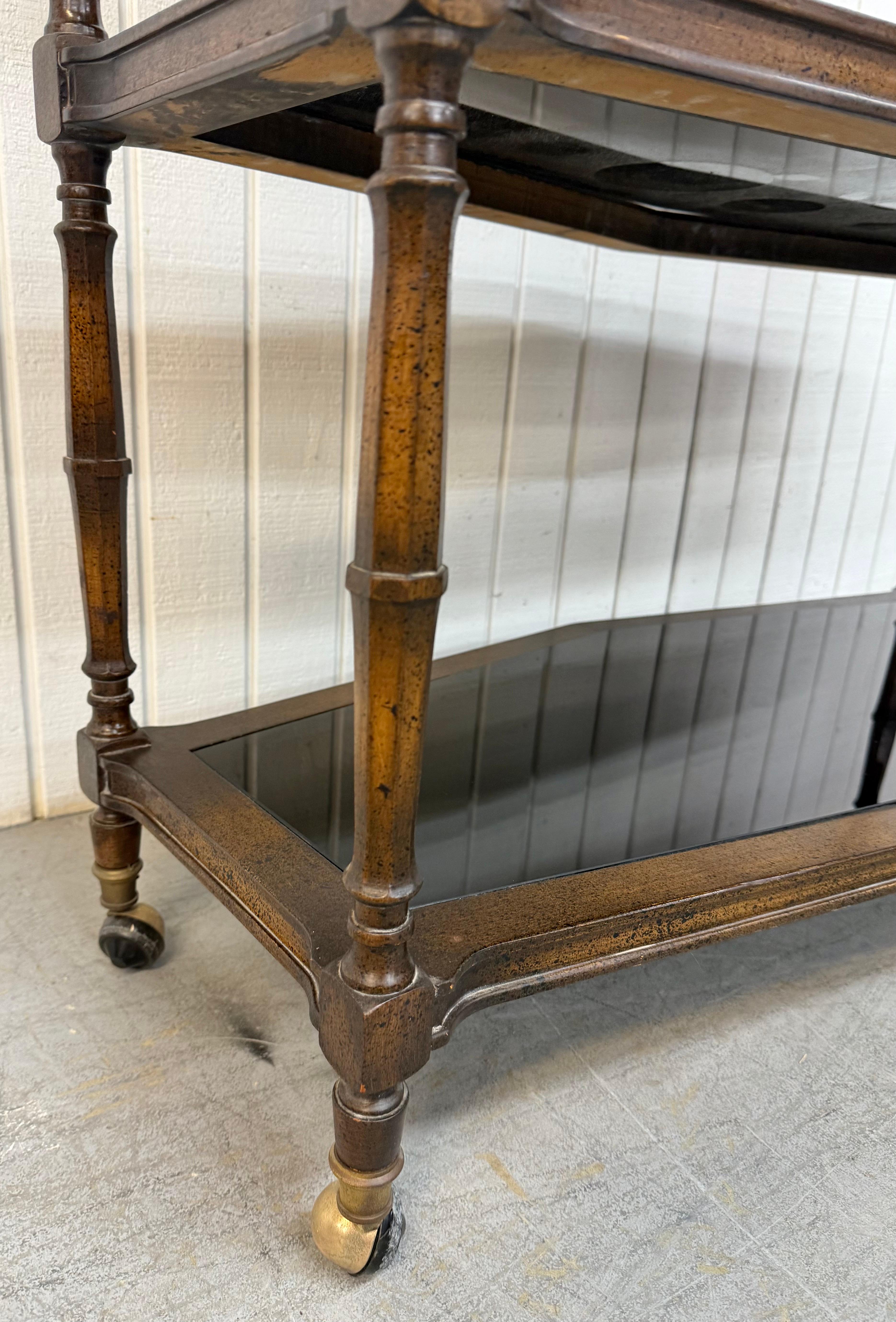 Vintage Faux Bamboo 3-Tier Smoked Glass Serving Cart 1