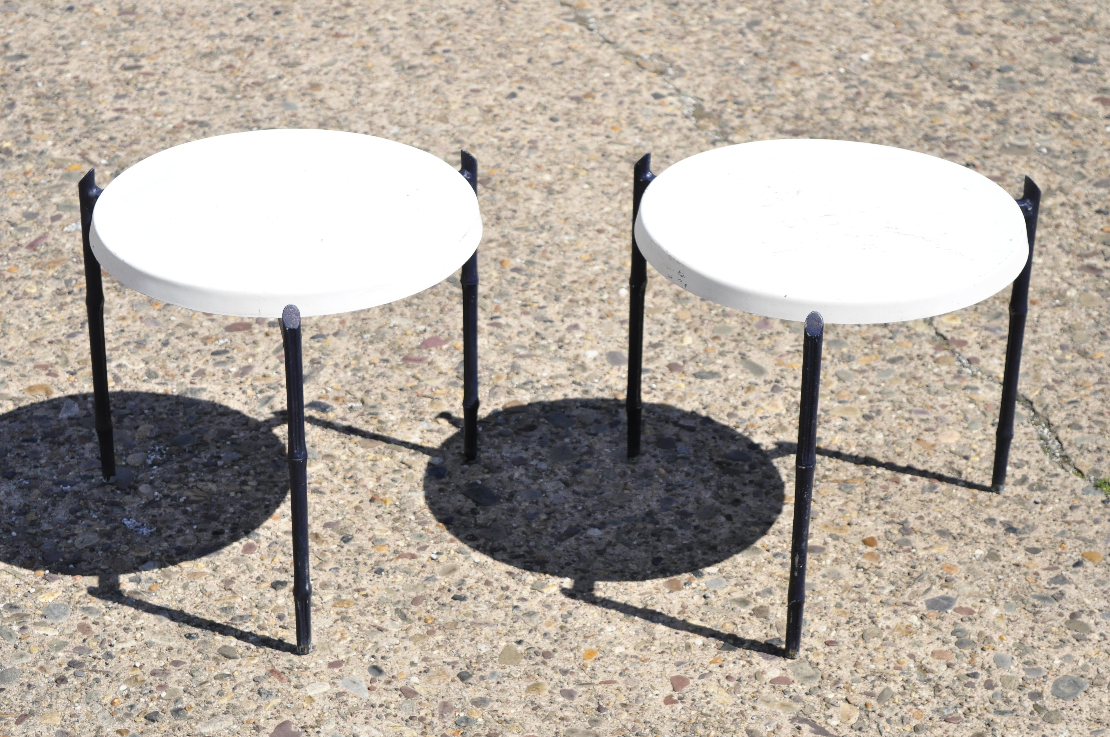 Vintage Faux Bamboo Aluminum Pool Patio Side Table Fiberglass Tops - a Pair For Sale 6
