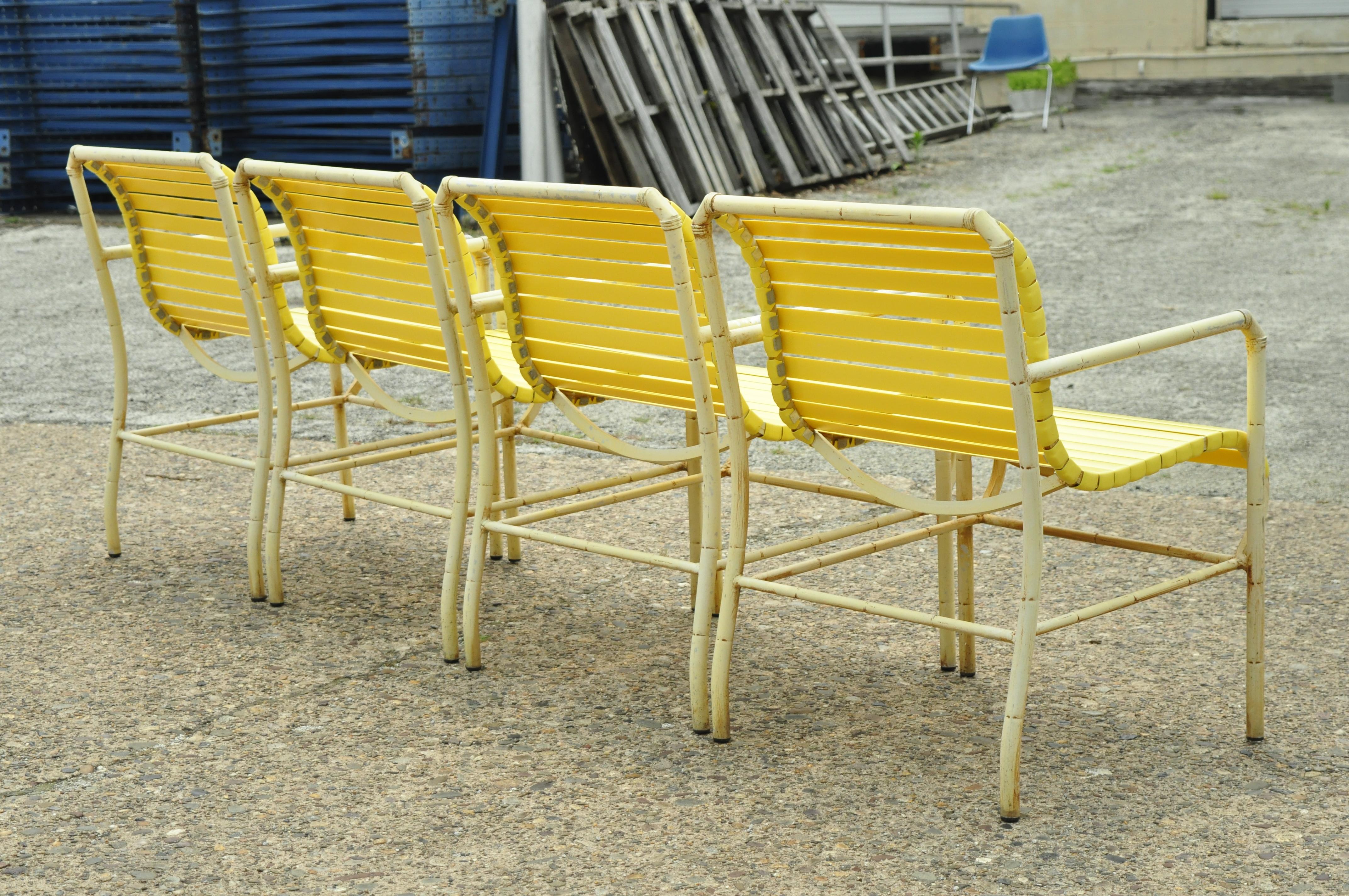 Vintage Faux Bamboo Aluminum Yellow Hauser Pool Patio Dining Chairs, Set or 4 For Sale 1