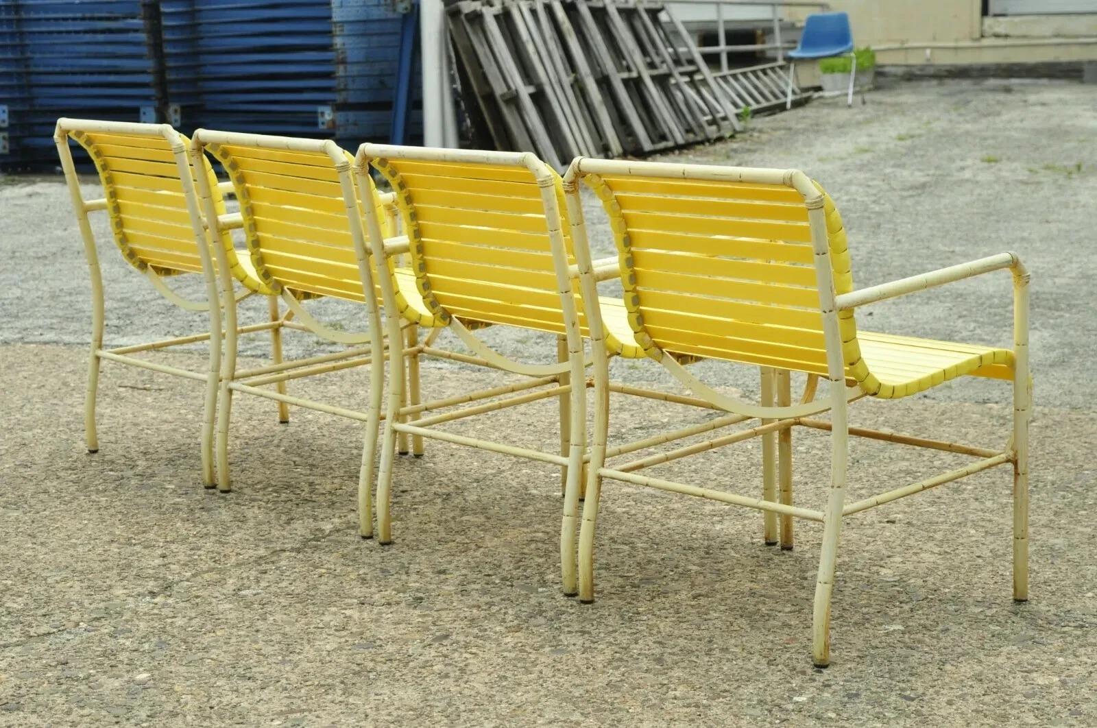 Vintage Faux Bamboo Aluminum Yellow Hauser Pool Patio Dining Chairs - Set or 4 For Sale 4