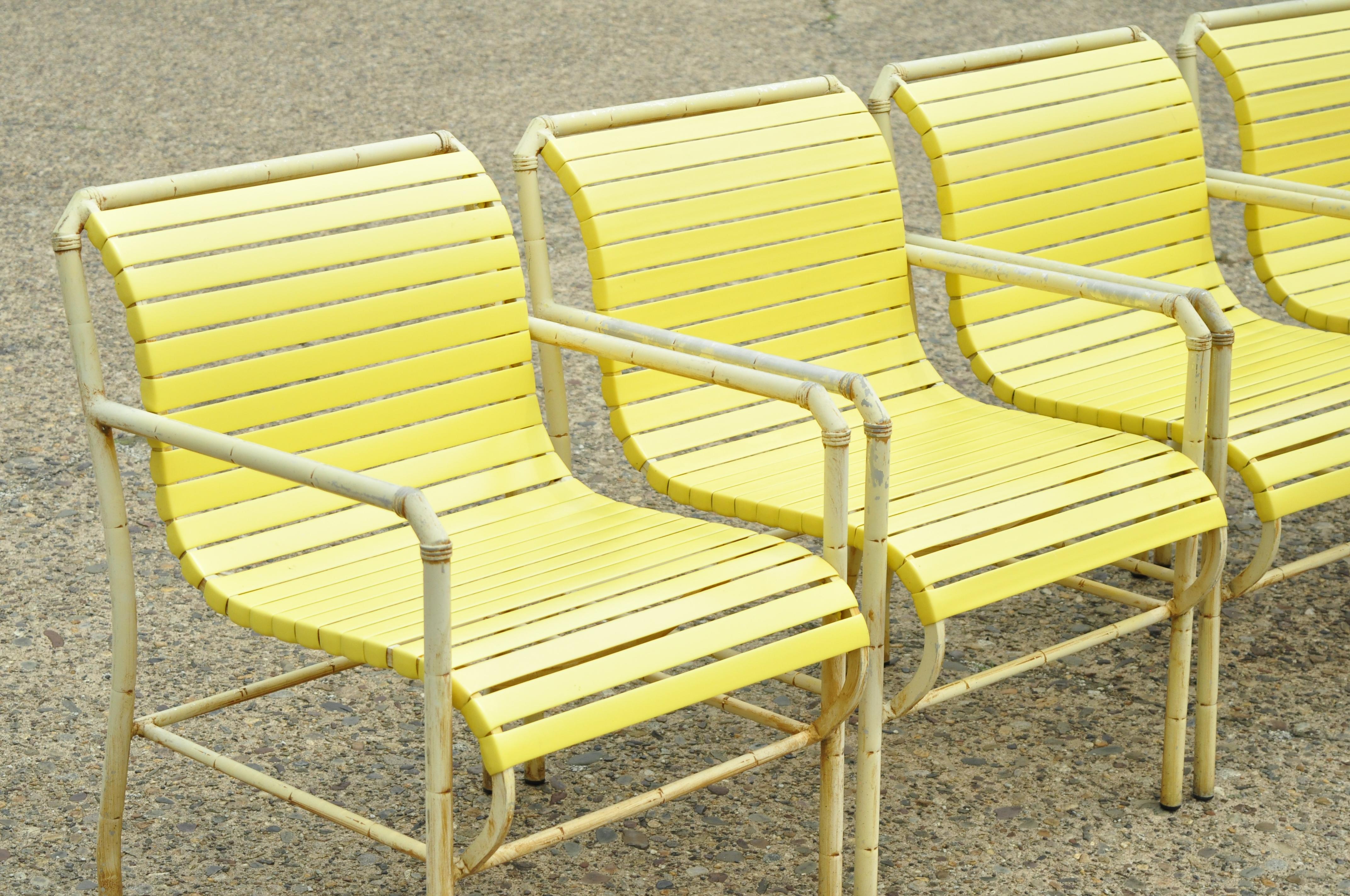 Vintage Faux Bamboo Aluminum Yellow Hauser Pool Patio Dining Chairs, Set or 4 For Sale 2