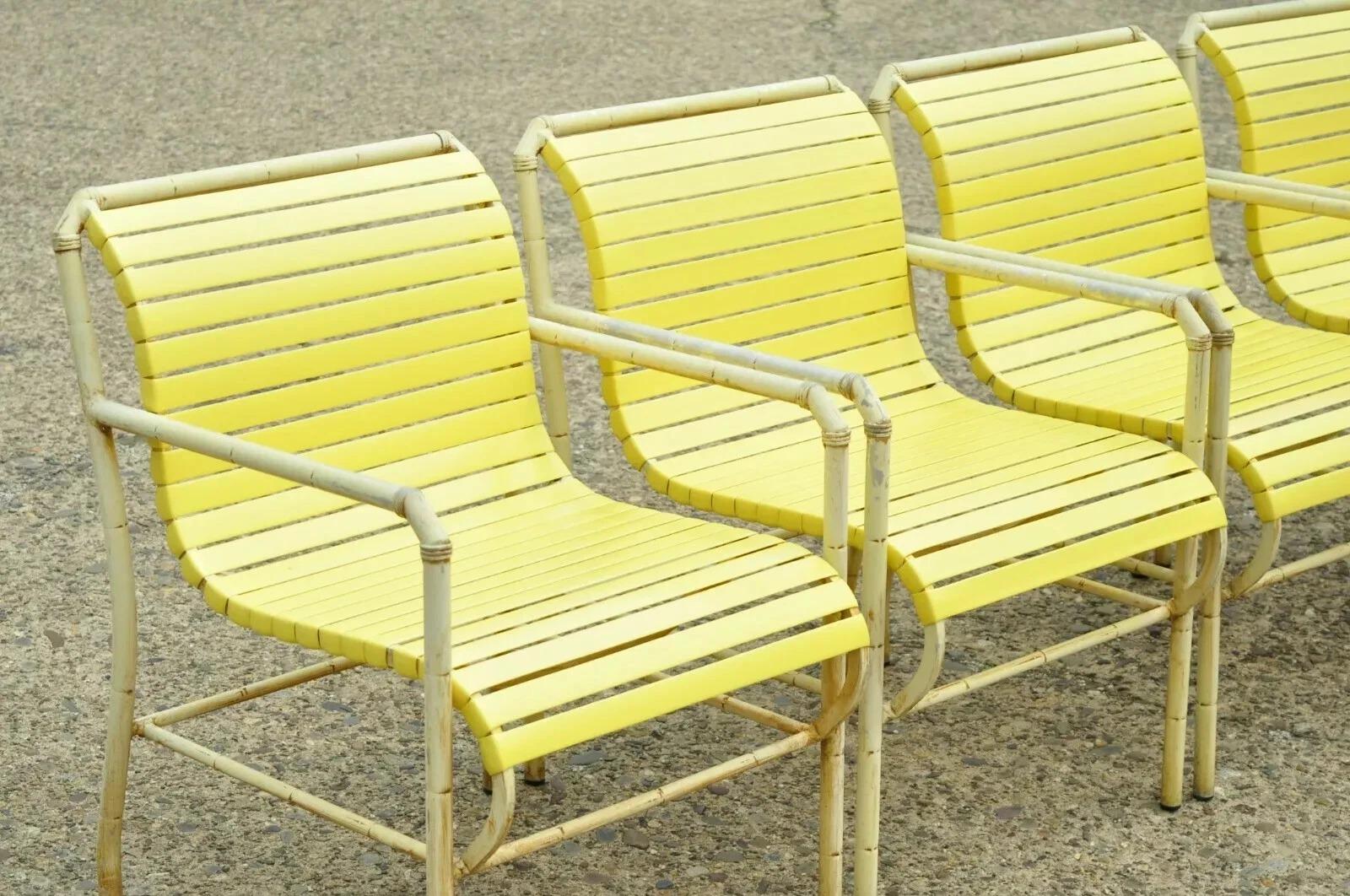 Vintage Faux Bamboo Aluminum Yellow Hauser Pool Patio Dining Chairs - Set or 4 For Sale 5