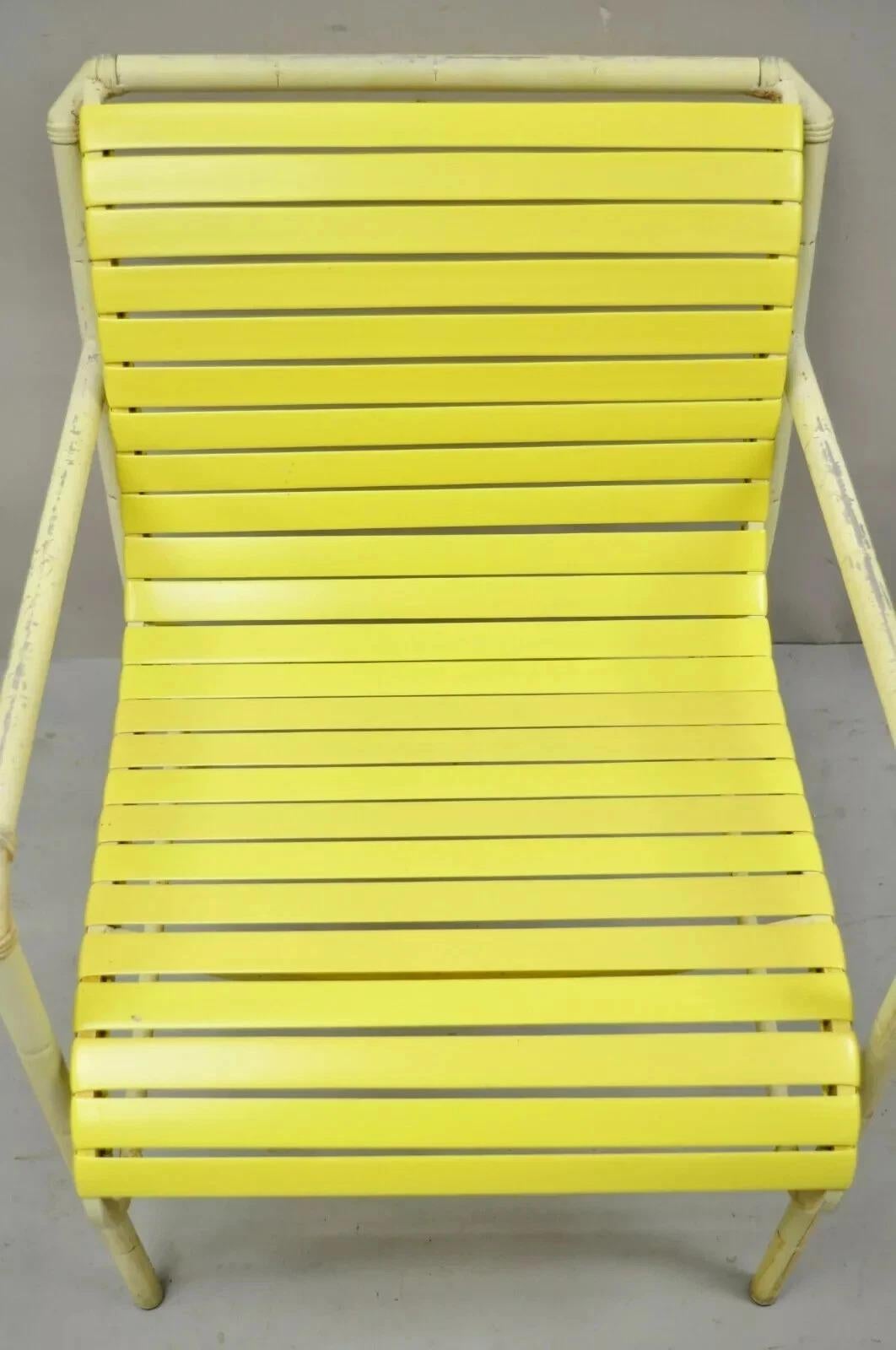 Vintage Faux Bamboo Aluminum Yellow Hauser Pool Patio Dining Chairs - Set or 4 For Sale 6