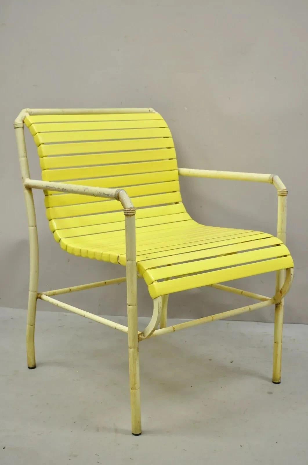 Hollywood Regency Vintage Faux Bamboo Aluminum Yellow Hauser Pool Patio Dining Chairs - Set or 4 For Sale