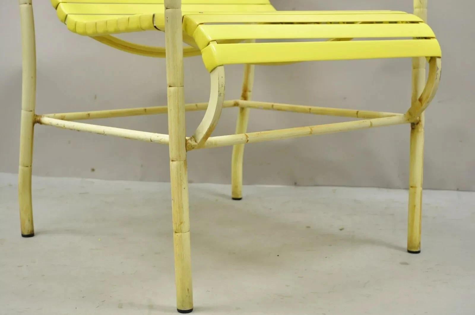 Vintage Faux Bamboo Aluminum Yellow Hauser Pool Patio Dining Chairs - Set or 4 In Good Condition For Sale In Philadelphia, PA