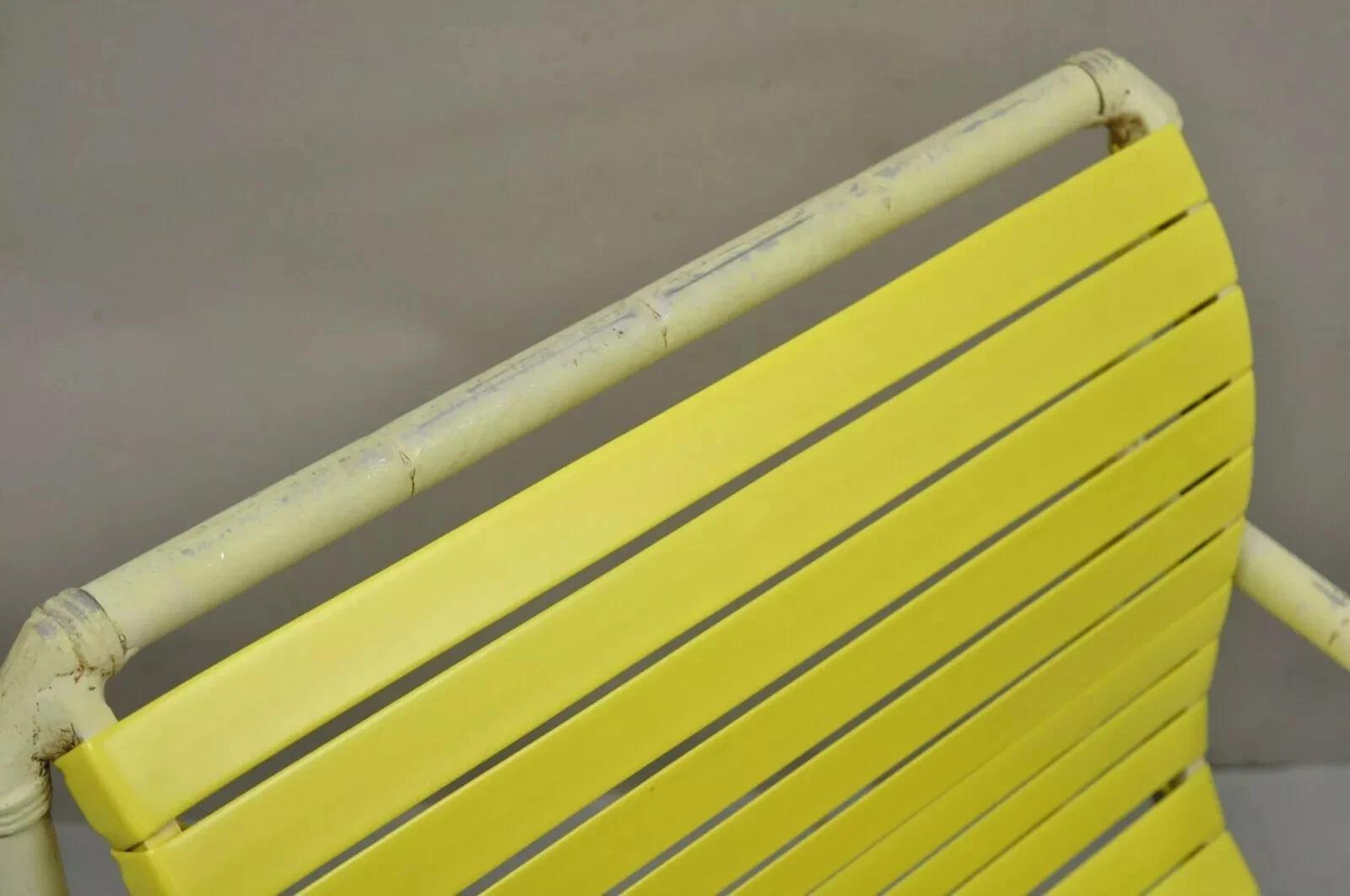 20th Century Vintage Faux Bamboo Aluminum Yellow Hauser Pool Patio Dining Chairs - Set or 4 For Sale