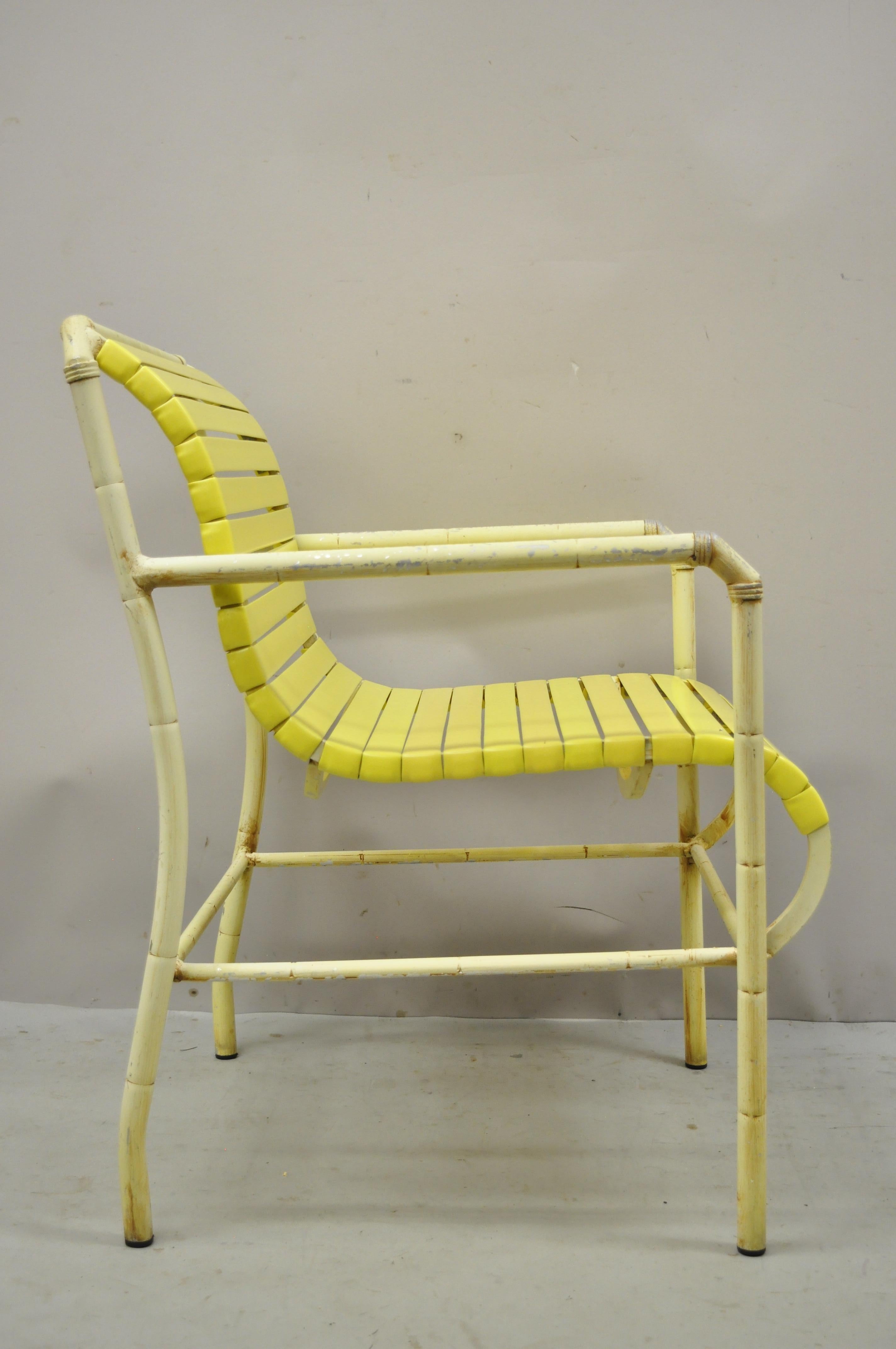 Late 20th Century Vintage Faux Bamboo Aluminum Yellow Hauser Pool Patio Dining Chairs, Set or 4 For Sale