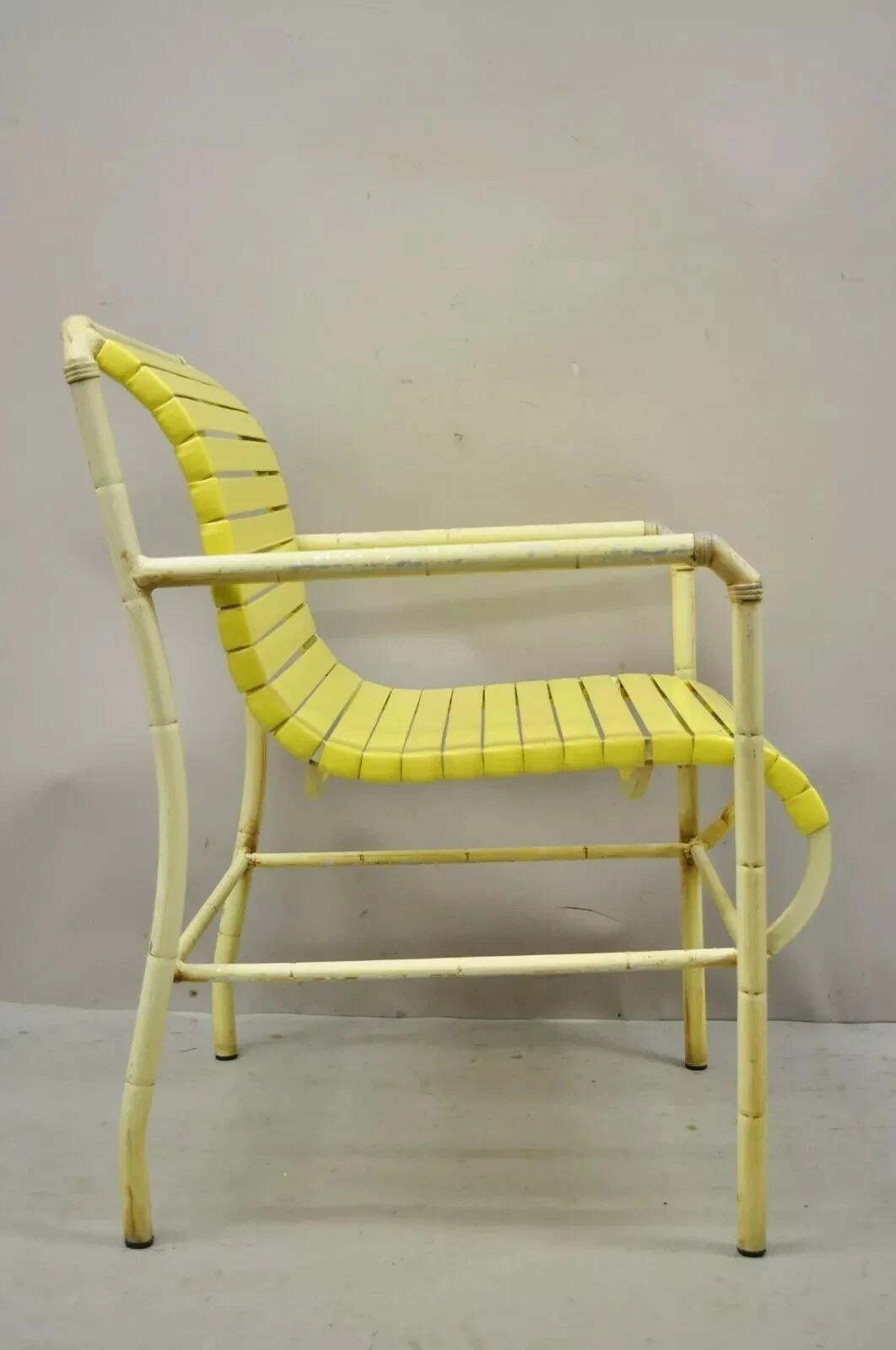Vintage Faux Bamboo Aluminum Yellow Hauser Pool Patio Dining Chairs - Set or 4 For Sale 2