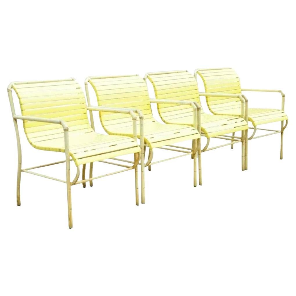 Chaises de salle à manger vintage en faux bambou, aluminium jaune, Hauser Pool Patio - Lot de 4