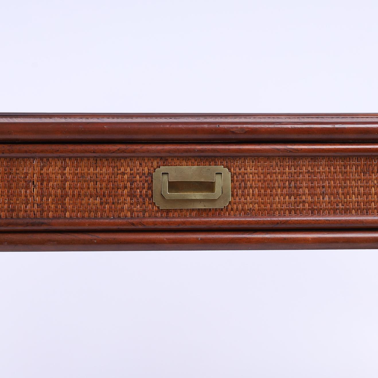 Philippine Vintage Faux Bamboo and Grasscloth Campaign Style Desk