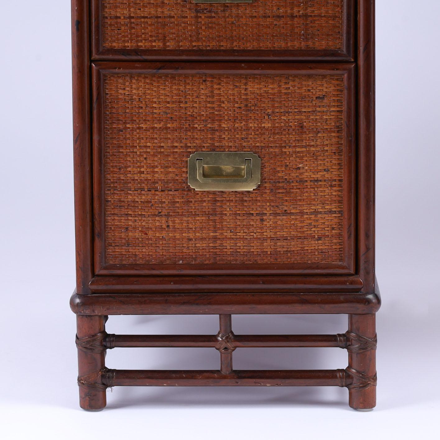 20th Century Vintage Faux Bamboo and Grasscloth Campaign Style Desk