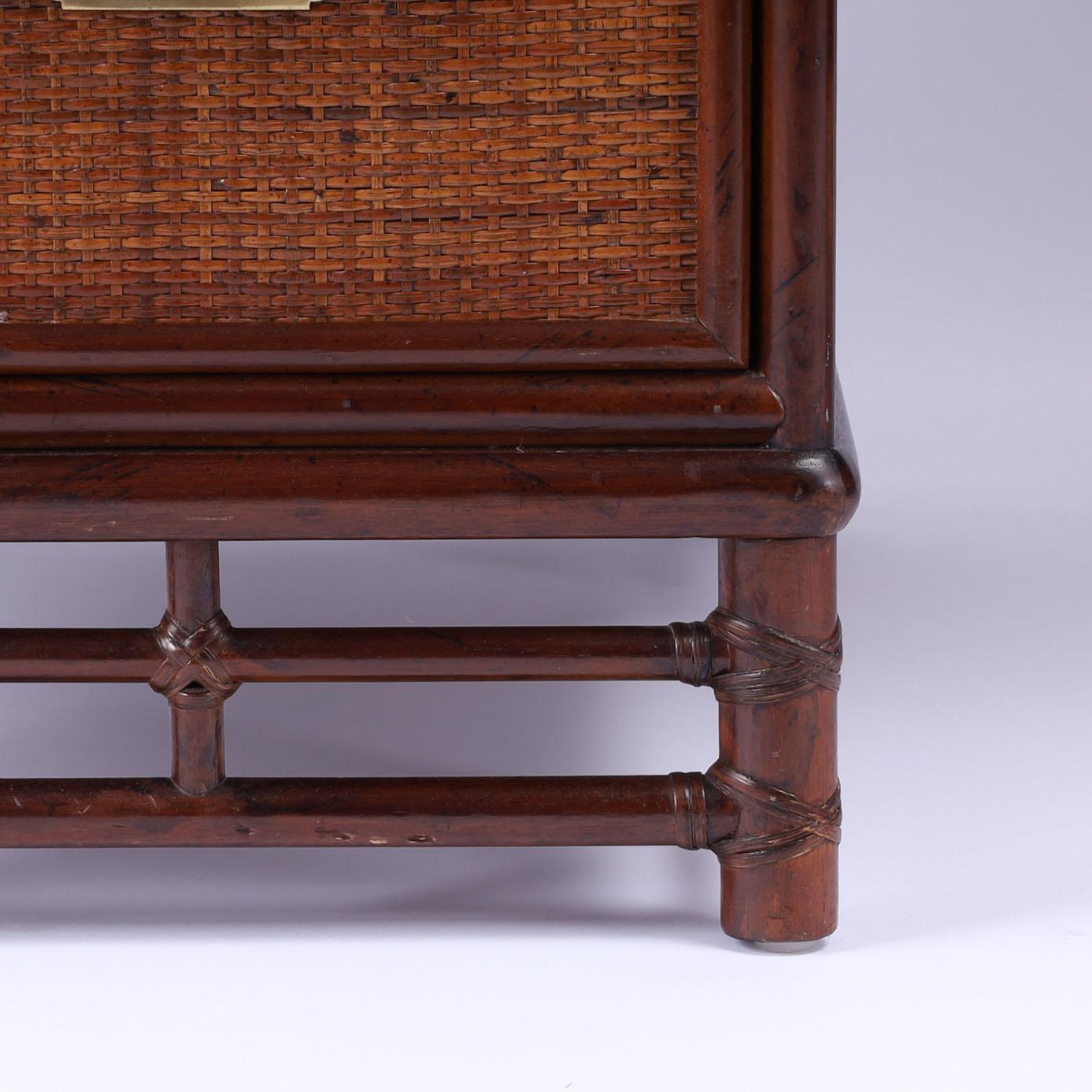 Brass Vintage Faux Bamboo and Grasscloth Campaign Style Desk