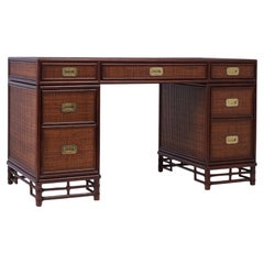 Vintage Faux Bamboo and Grasscloth Campaign Style Desk