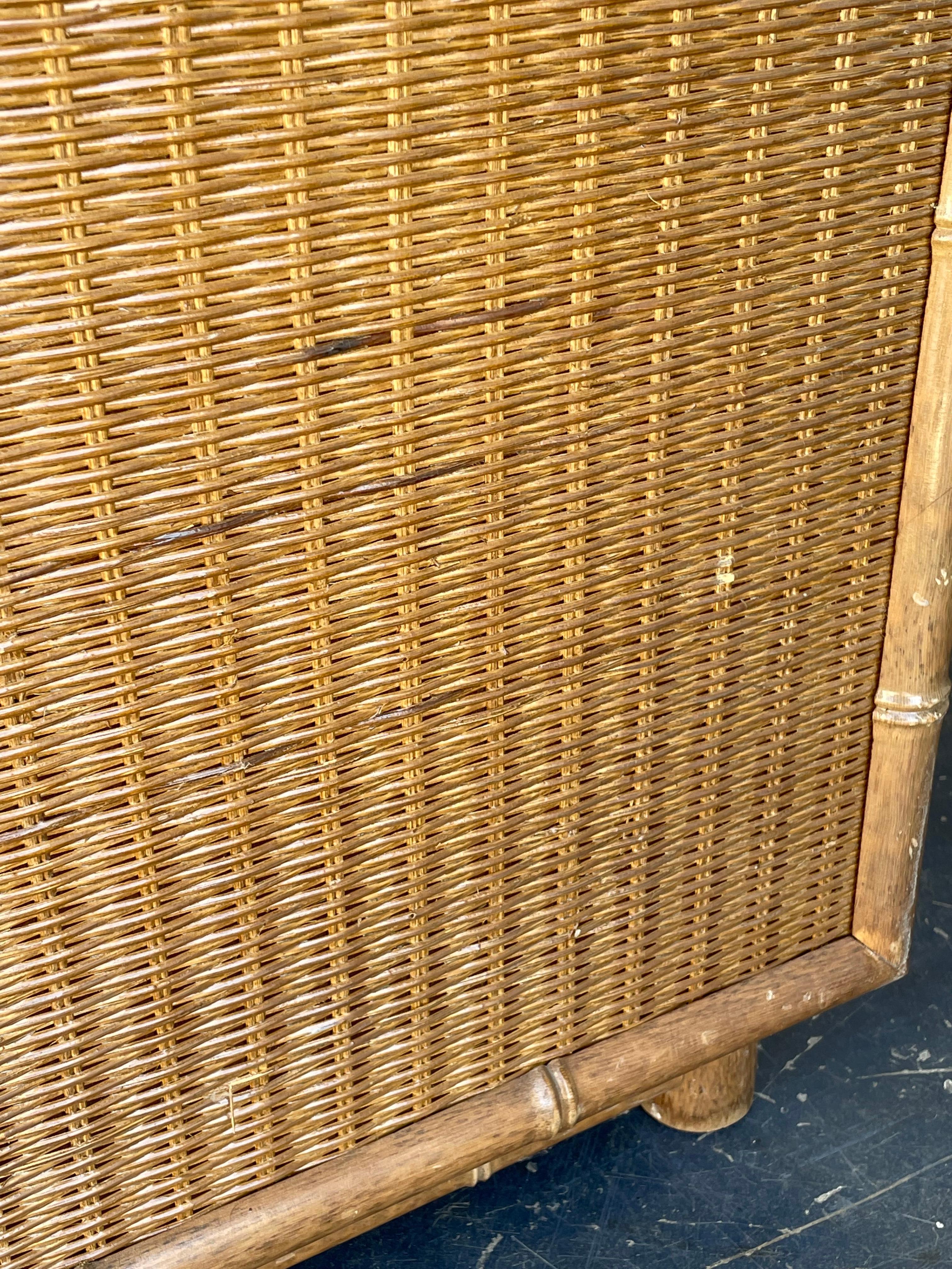 Late 20th Century Vintage Faux Bamboo and Rattan Campaign Style Sideboard or Dresser