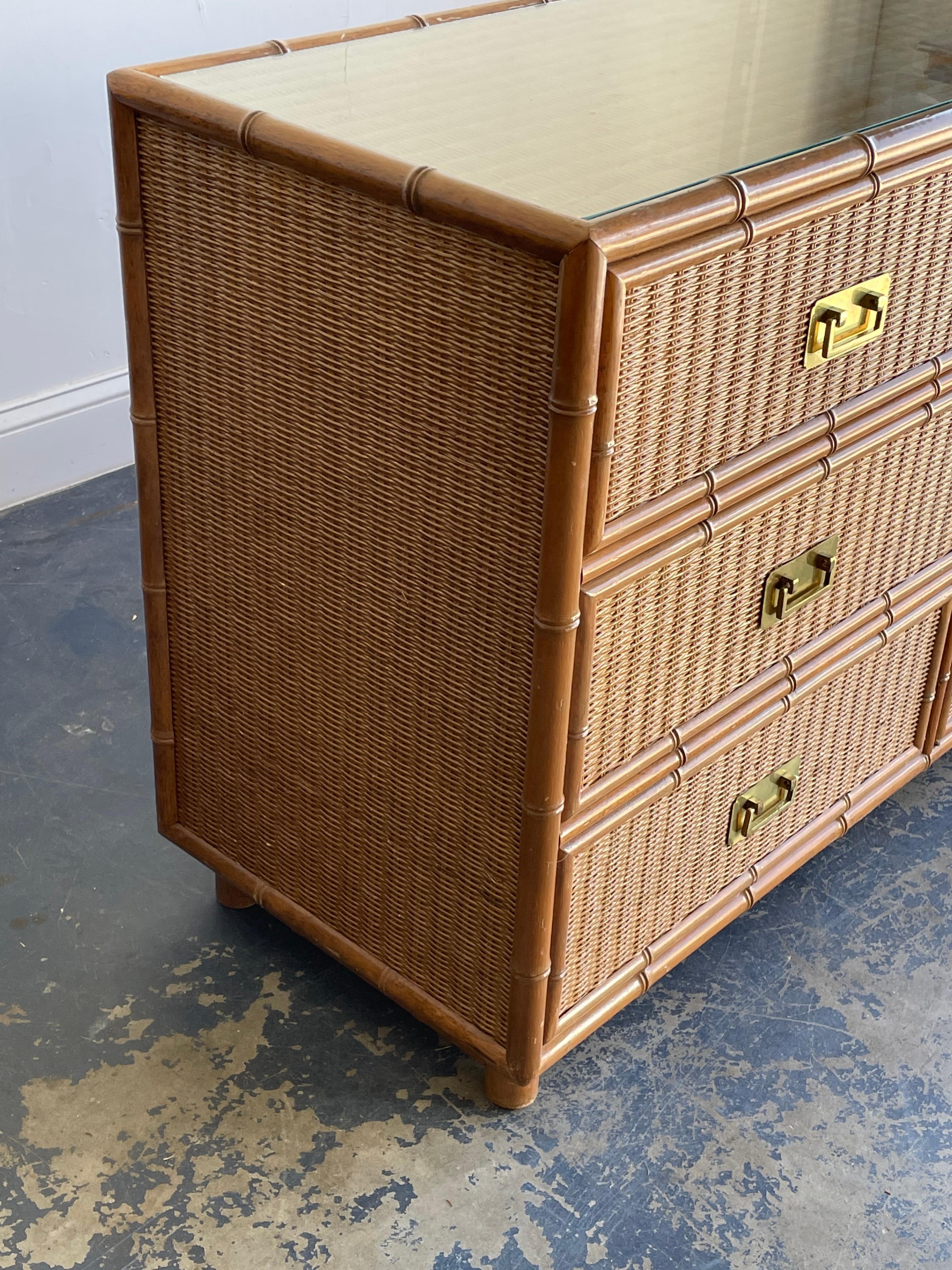 Vintage Faux Bamboo and Rattan Campaign Style Sideboard or Dresser 1