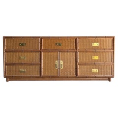 Vintage Faux Bamboo and Rattan Campaign Style Sideboard or Dresser