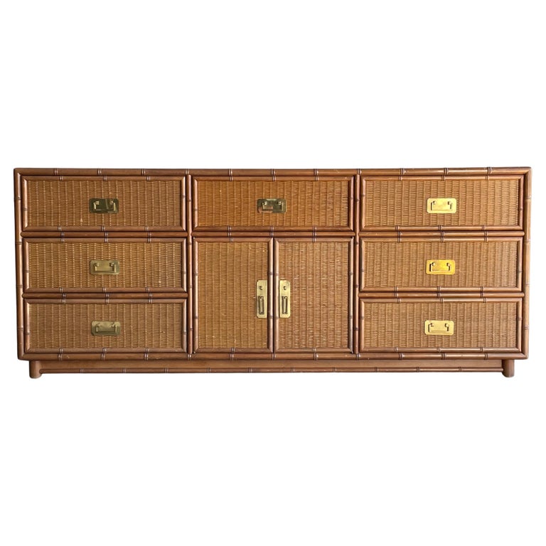 Vintage Faux Bamboo and Rattan Campaign Style Sideboard or Dresser at