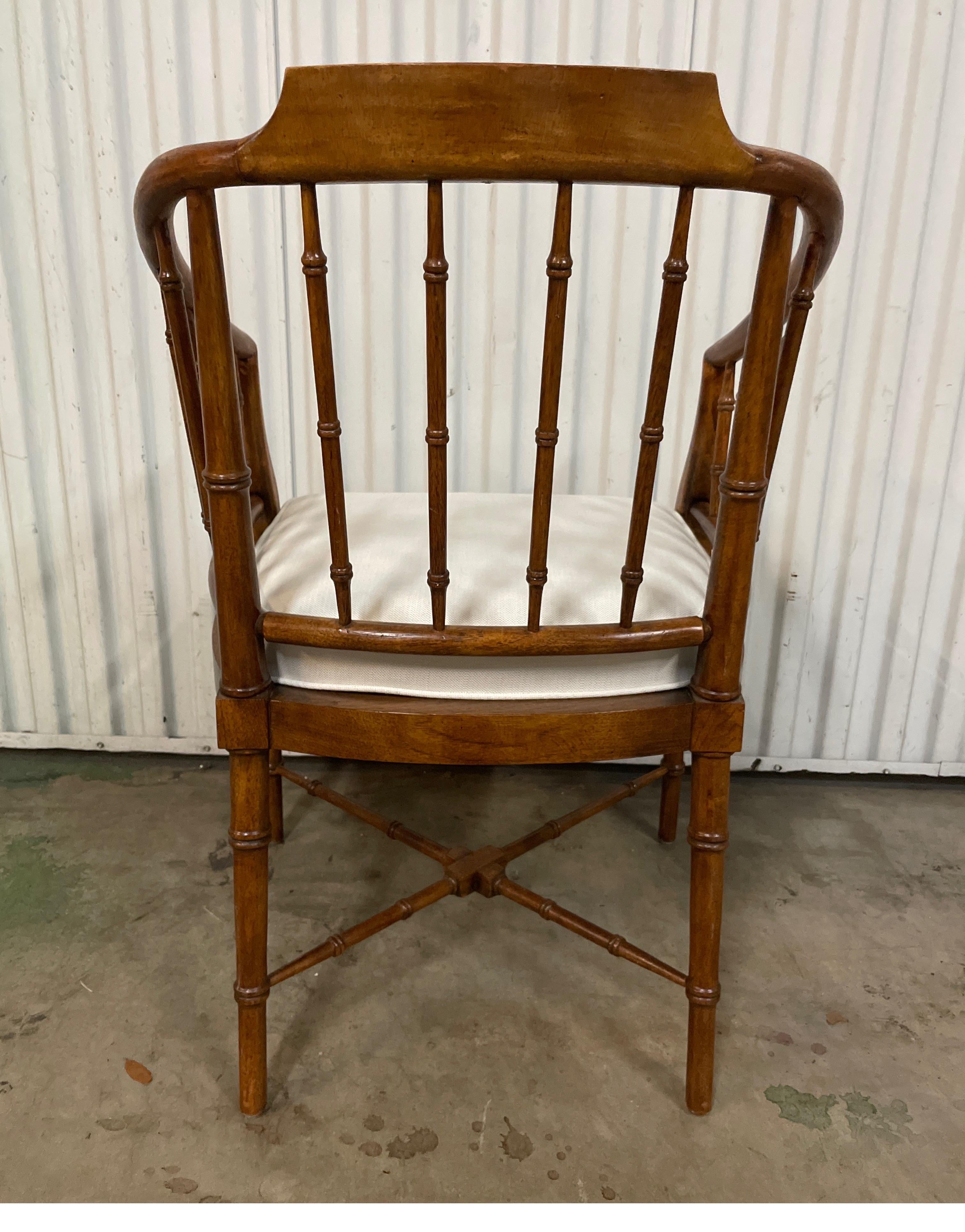 Walnut Vintage Faux Bamboo Armchair For Sale