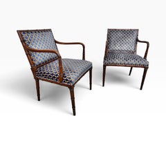 Vintage Faux Bamboo Armchairs with Geometric Upholstery – Set of 2