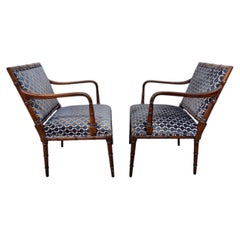 Vintage Faux Bamboo Armchairs with Geometric Upholstery – Set of 2