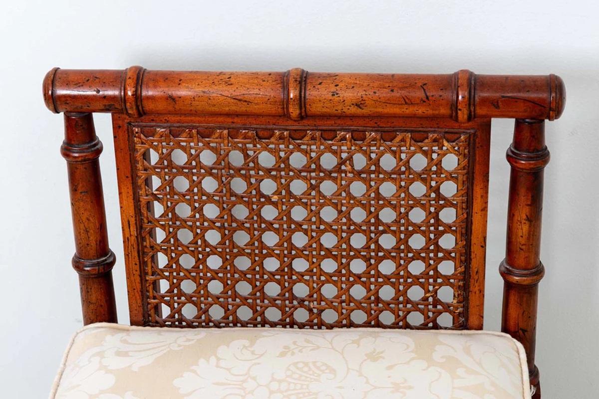 Hollywood Regency Vintage Faux Bamboo Armed Bench