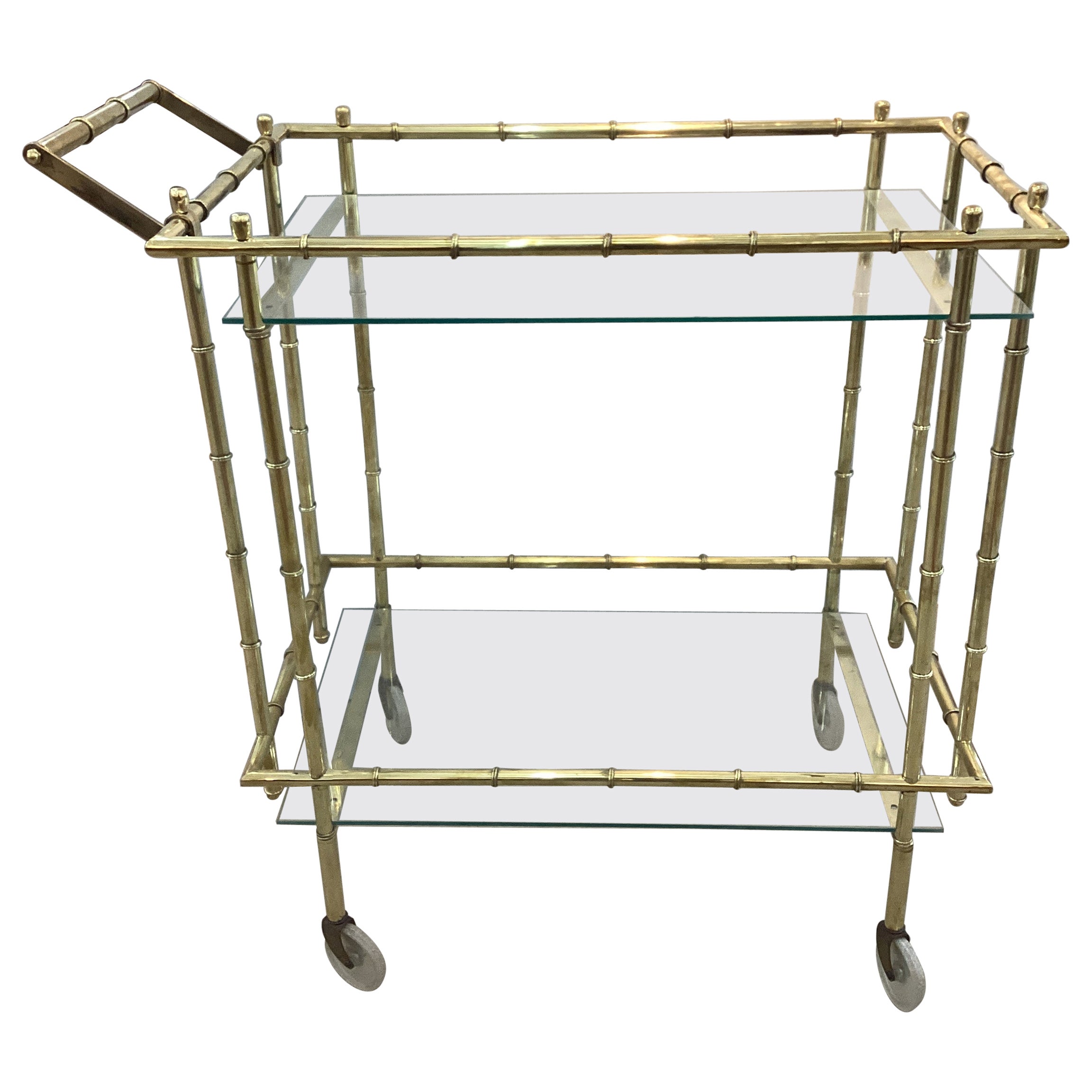 Carrello da bar vintage in finto bambù e ottone Rolle