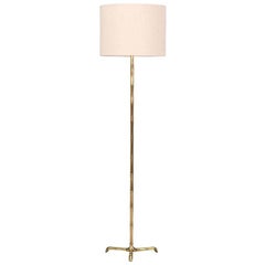 Vintage Faux Bamboo Brass Tri-Leg Floor Lamp 