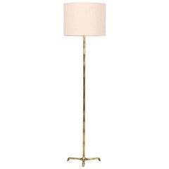 Vintage Faux Bamboo Brass Tri-Leg Floor Lamp