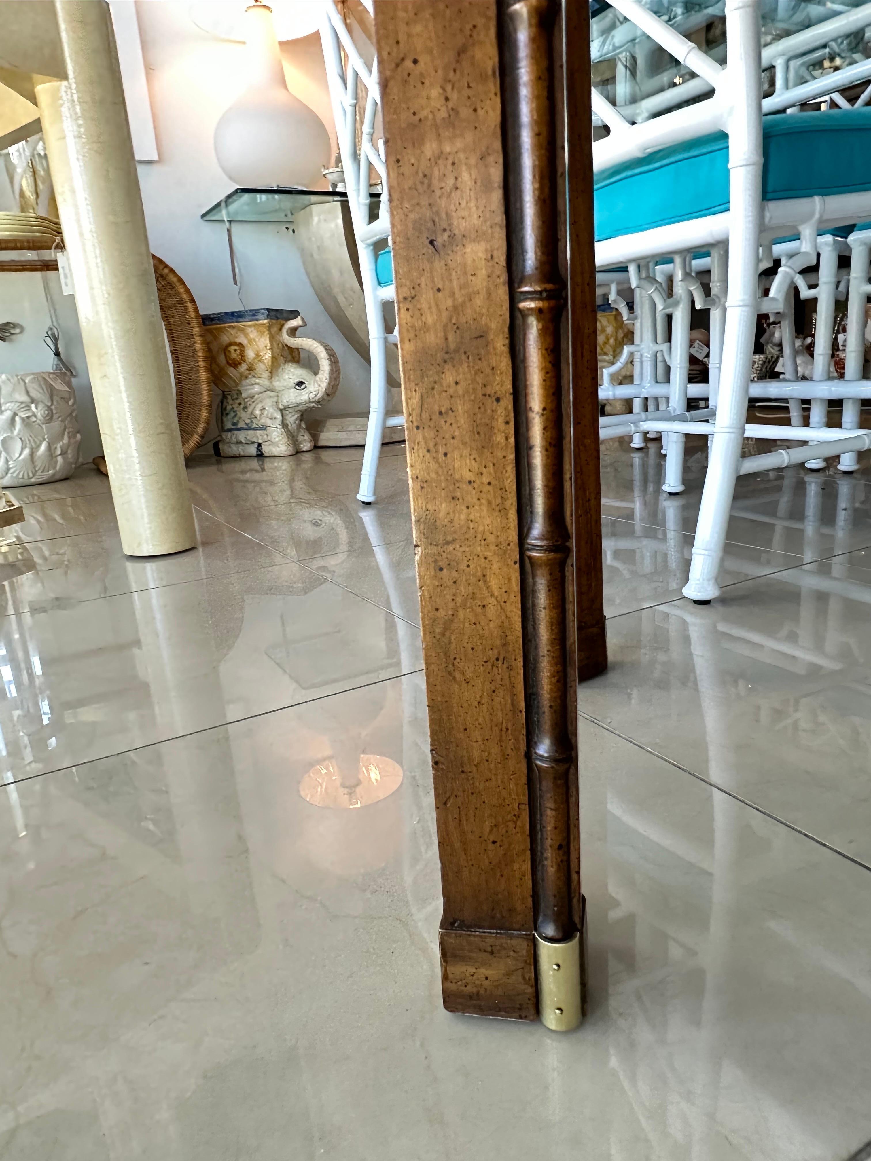 Vintage Faux Bamboo Brass & Wood Weiman Console Table or Desk with Drawers 7