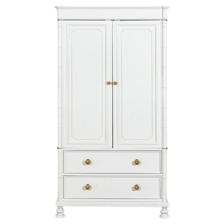 Vintage Faux Bamboo Cabinet From Baker Furniture Lacquered White For Sale