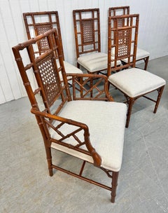 Vintage Faux Bamboo Cane Back Dining Chairs - Set of 6