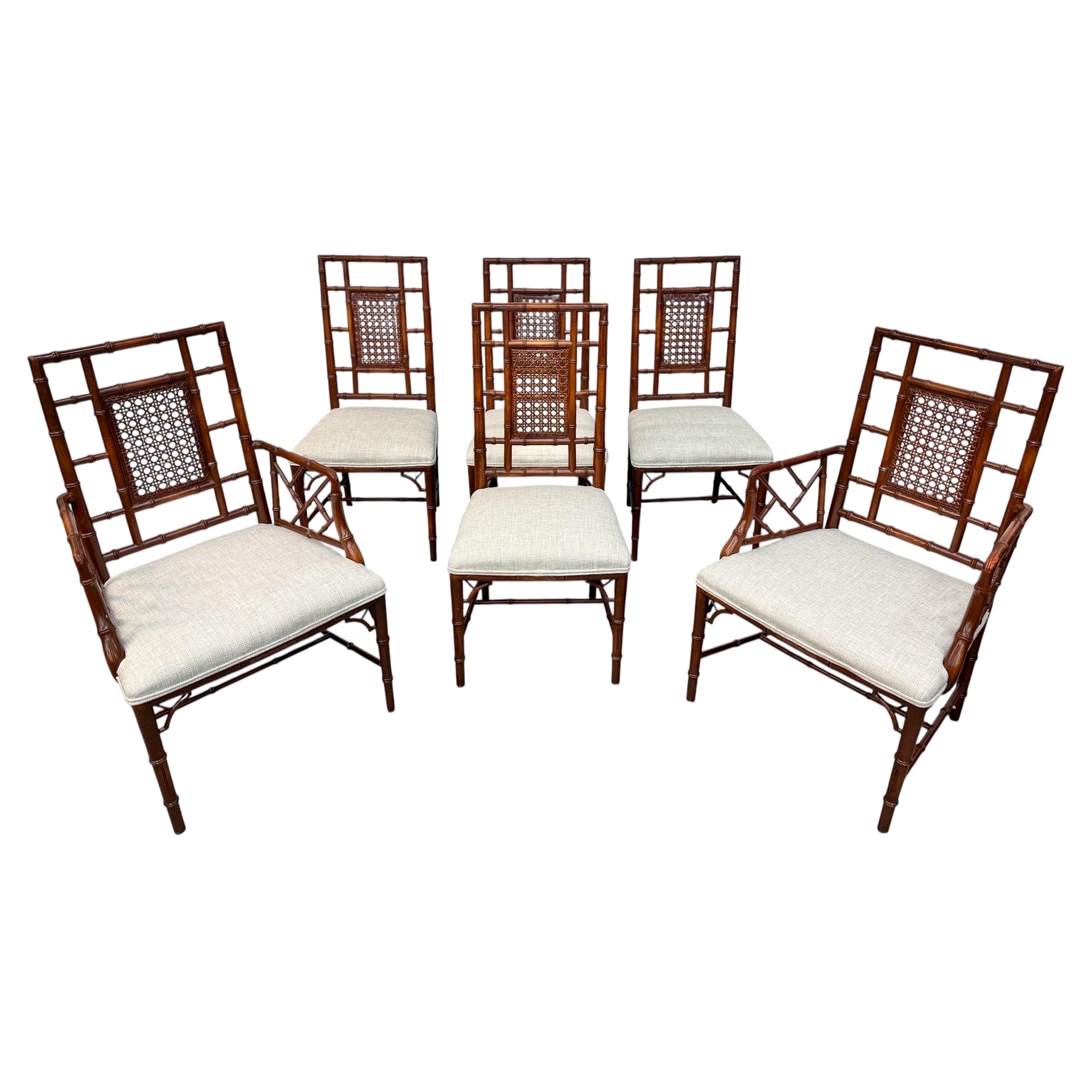 Sedie da pranzo con schienale a canne in finto bambù vintage - Set di 6 in vendita