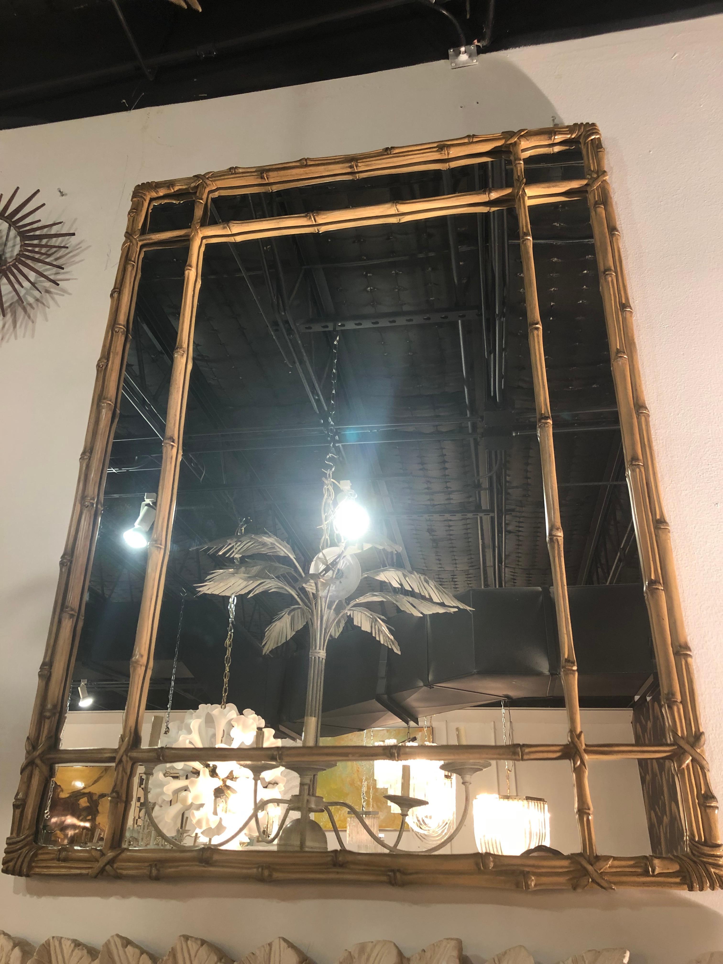 Vintage Faux Bamboo Carvers Guild Wall Mirror In Good Condition In West Palm Beach, FL