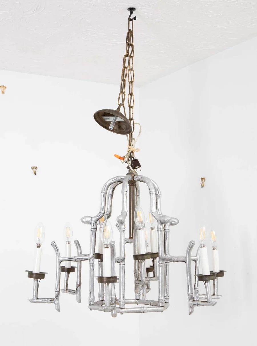 Hollywood Regency Vintage Faux Bamboo Chandelier For Sale