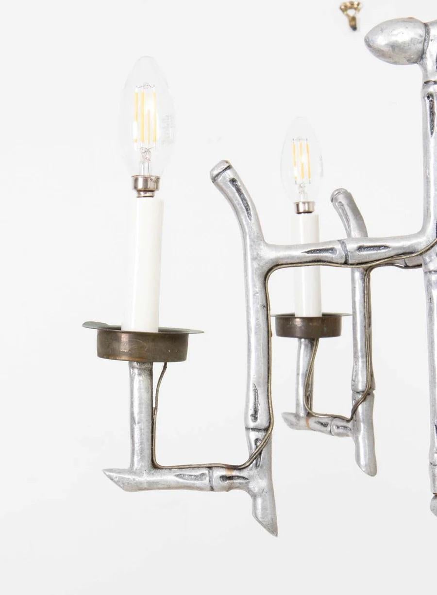 Aluminum Vintage Faux Bamboo Chandelier For Sale