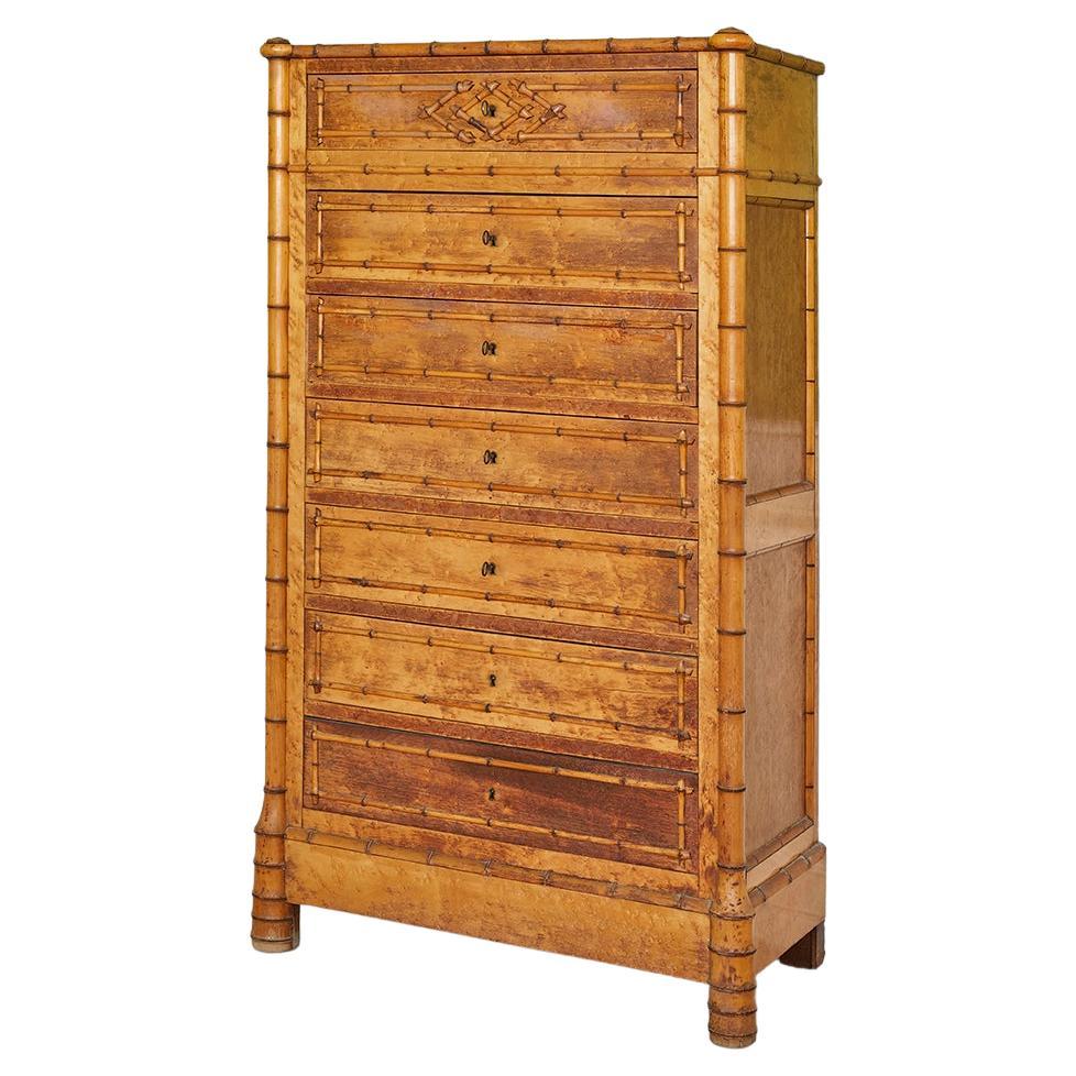 Vintage Faux Bamboo Chest of Drawers with White Marble Top, France, 1900s