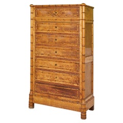 Antique Faux Bamboo Chest of Drawers with White Marble Top, France, 1900s