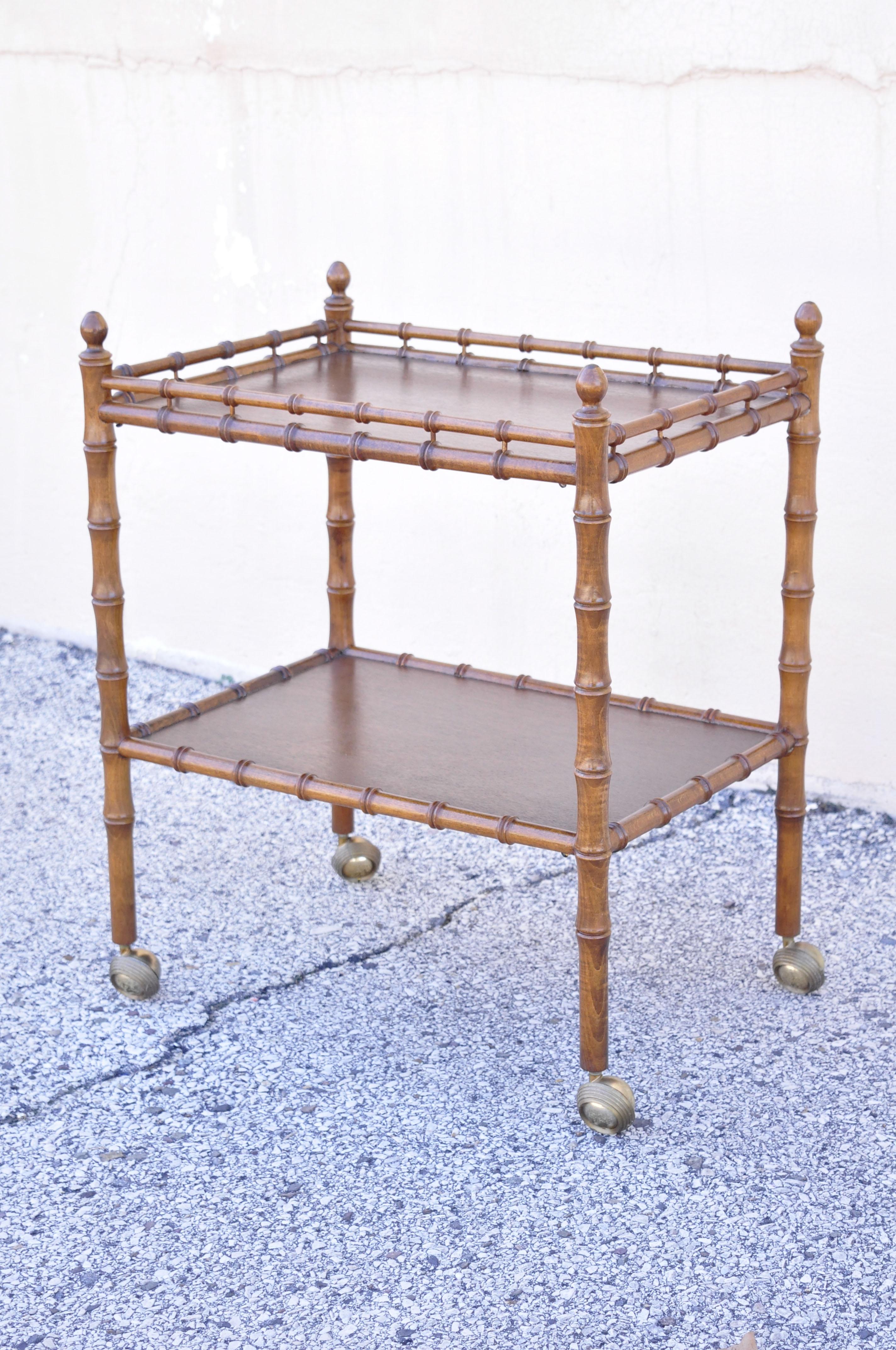 Vintage Faux Bamboo Chinese Chippendale Hollywood Regency Wood Bar Cart Server 5