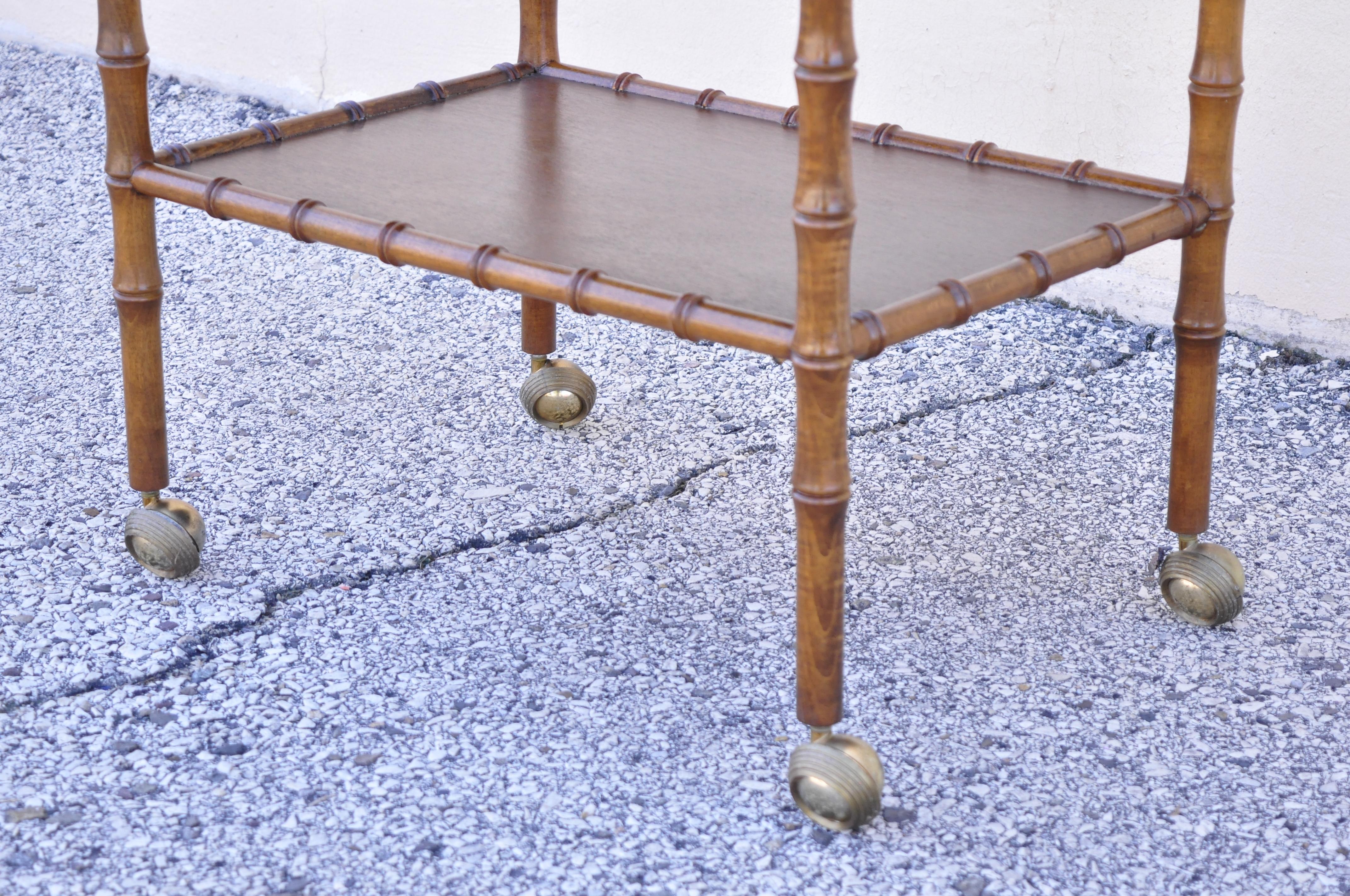 Vintage Faux Bamboo Chinese Chippendale Hollywood Regency Wood Bar Cart Server In Good Condition In Philadelphia, PA