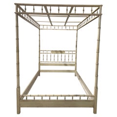 Vintage Faux Bamboo Chinese Chippendale Queen Size Canopy Bed Headboard