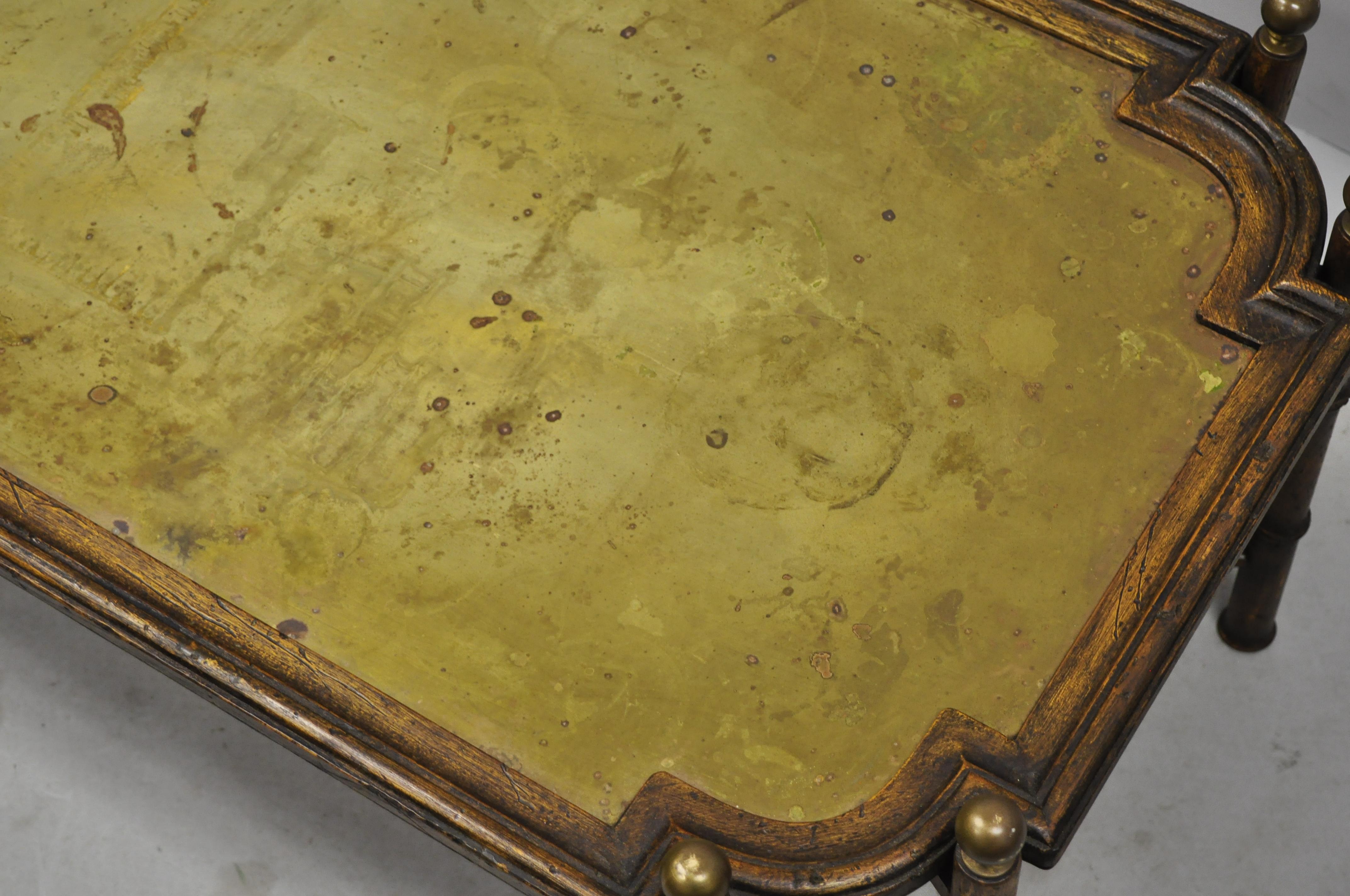 20th Century Vintage Faux Bamboo Chinese Chippendale Style Brass Tray Top Coffee Table