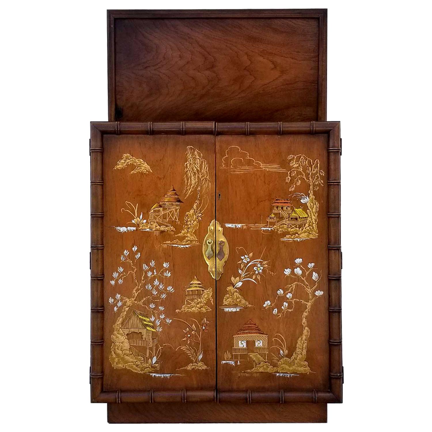 Vintage Faux Bamboo Chinoiserie Oriental Bar by Lane