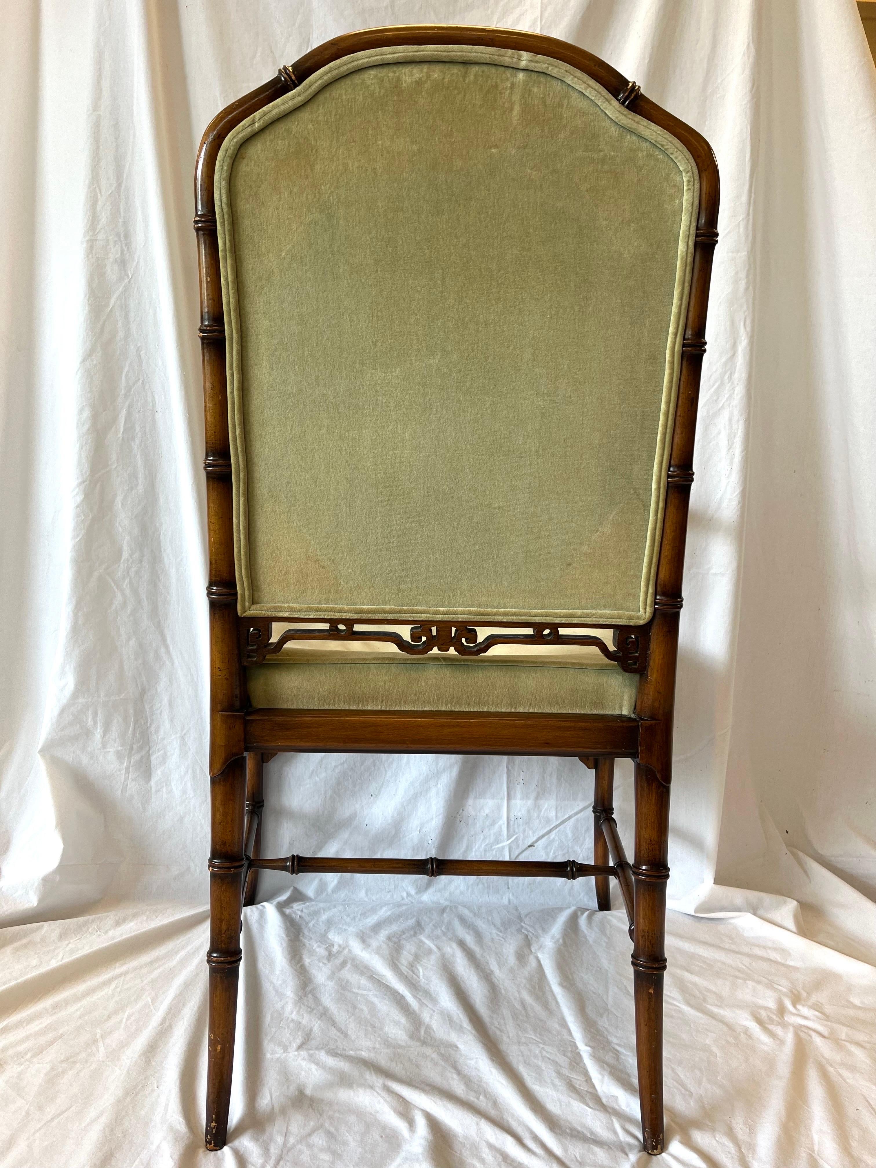 Vintage Faux Bamboo Chinoiserie Style Upholstered Fretwork Armchair Desk Chair 3