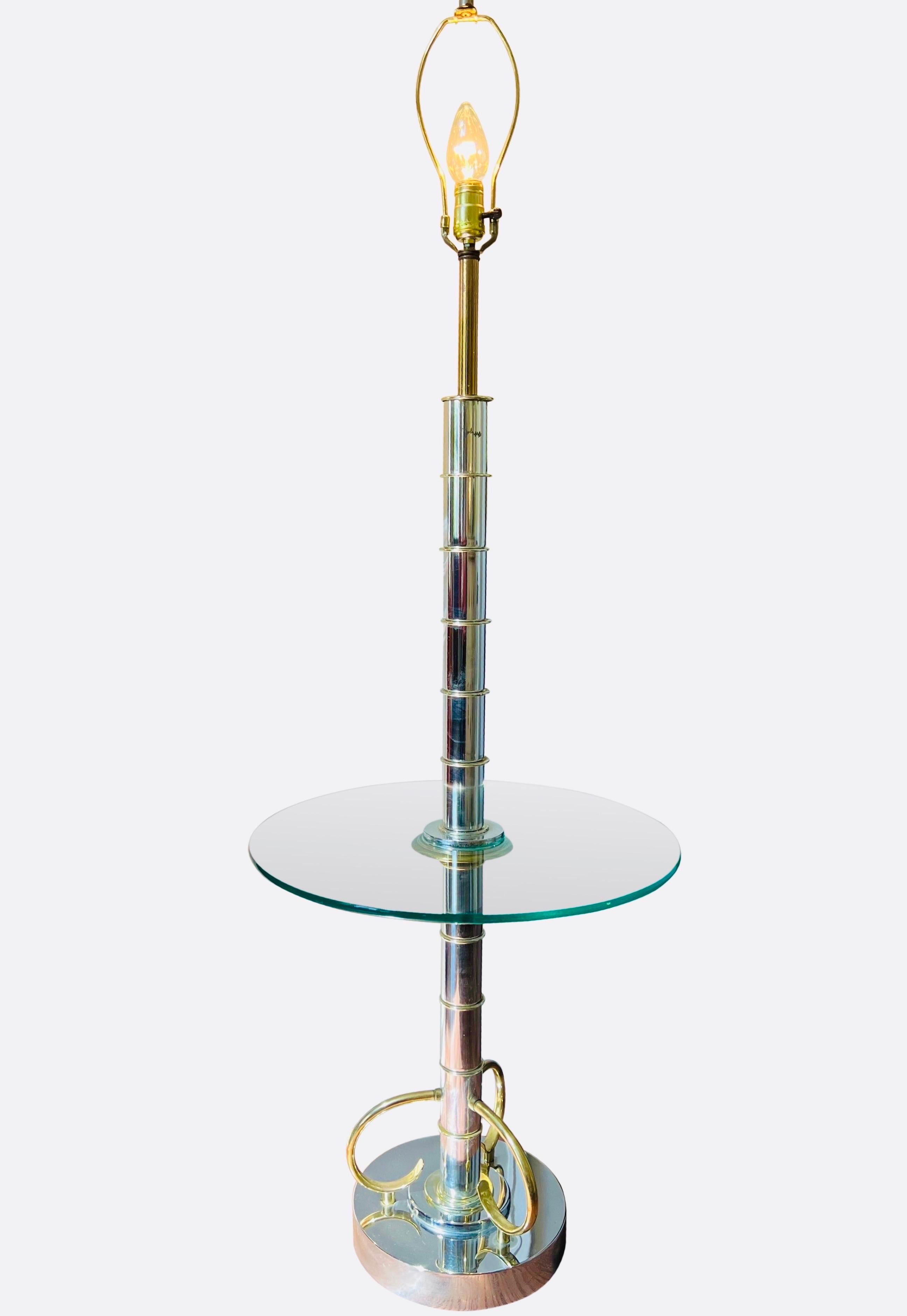 Vintage Faux Bamboo Chrome, Brass Table Floor Lamp For Sale 2