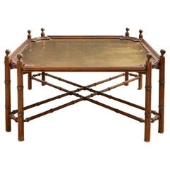 Vintage Faux Bamboo Coffee tray table with Brass Top, Spain 1950's